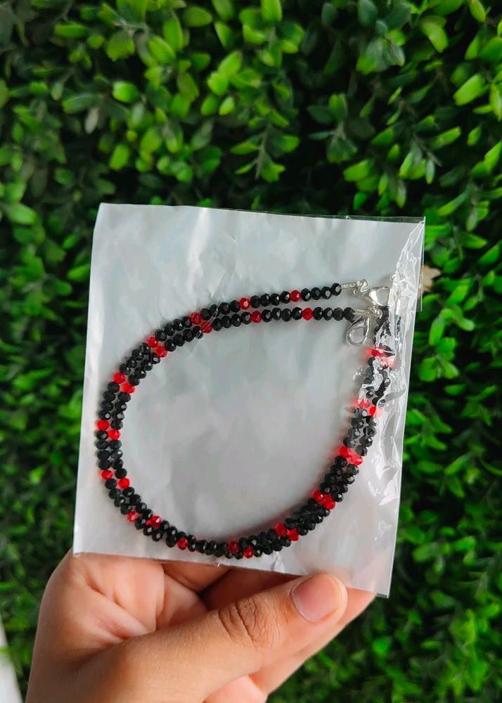 Pure Silver Red And Black Anklets