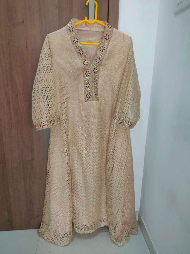 Elegant Beige Embroidered Kurti