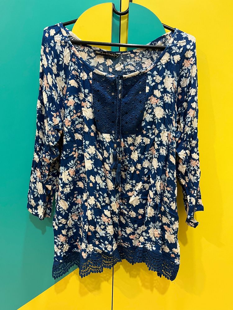 Navy Blue Floral Top