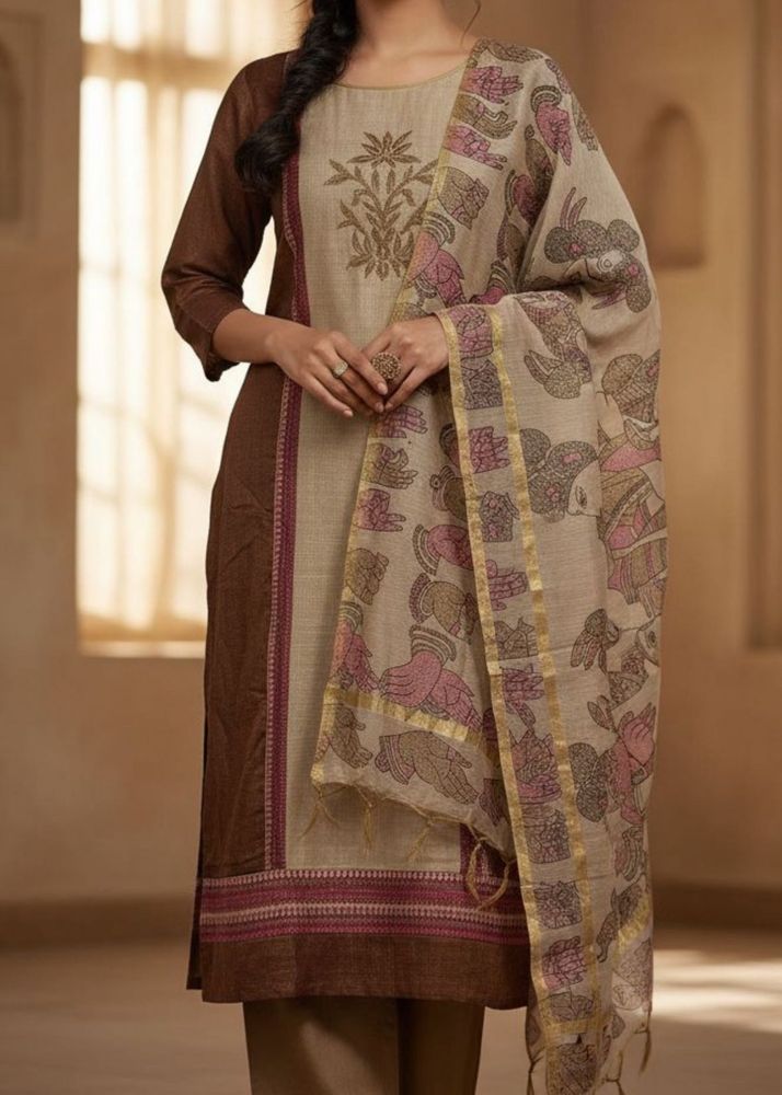 Soch Embroidered Kurta set with madhubani dupata