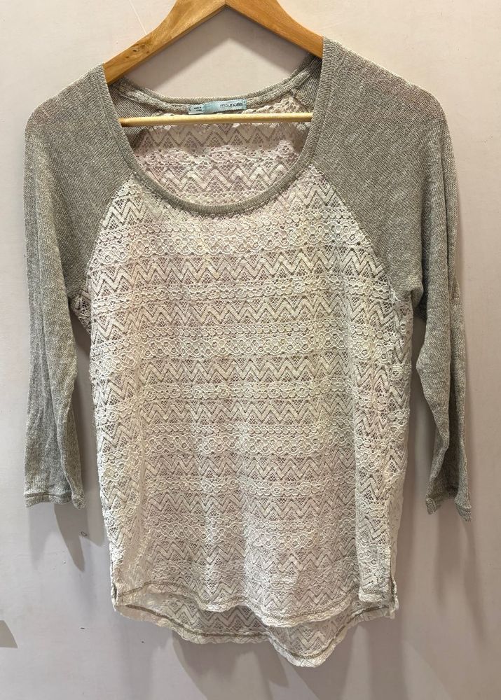 Beautiful Lace Top With Knit Sleeves