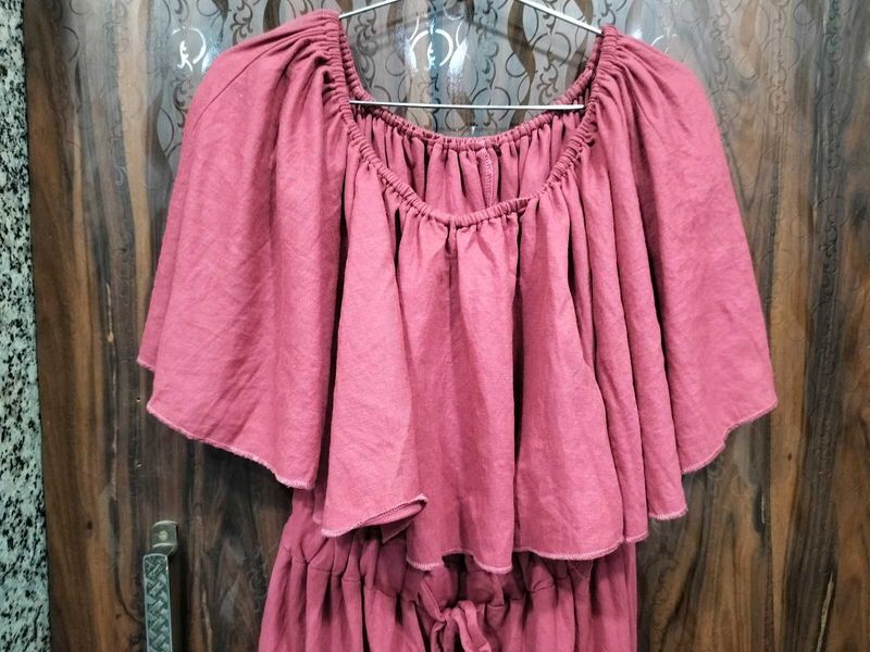 Off-shoulder Jumpsuit In Mauve Pink Colour