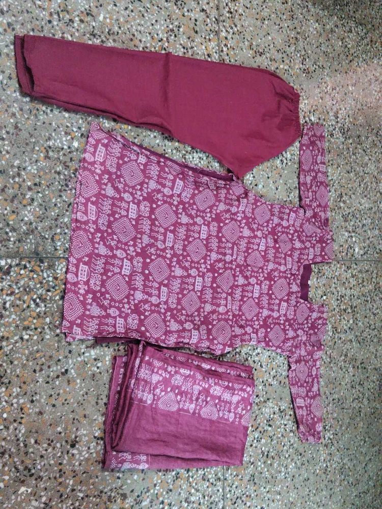 Maroon Printed Kurta Set