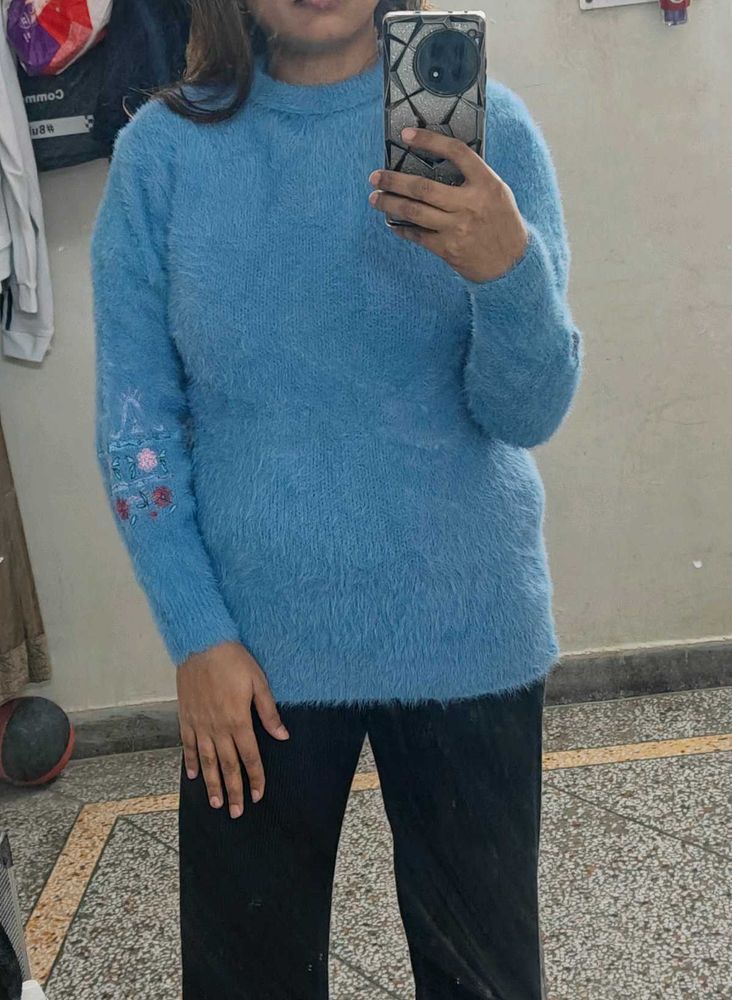 Blue Fuzzy Knit Sweater