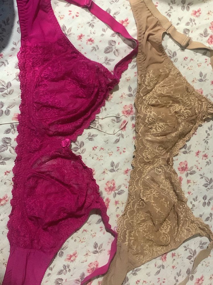 Lace Bras - Pink &amp; Beige - Size 42 D