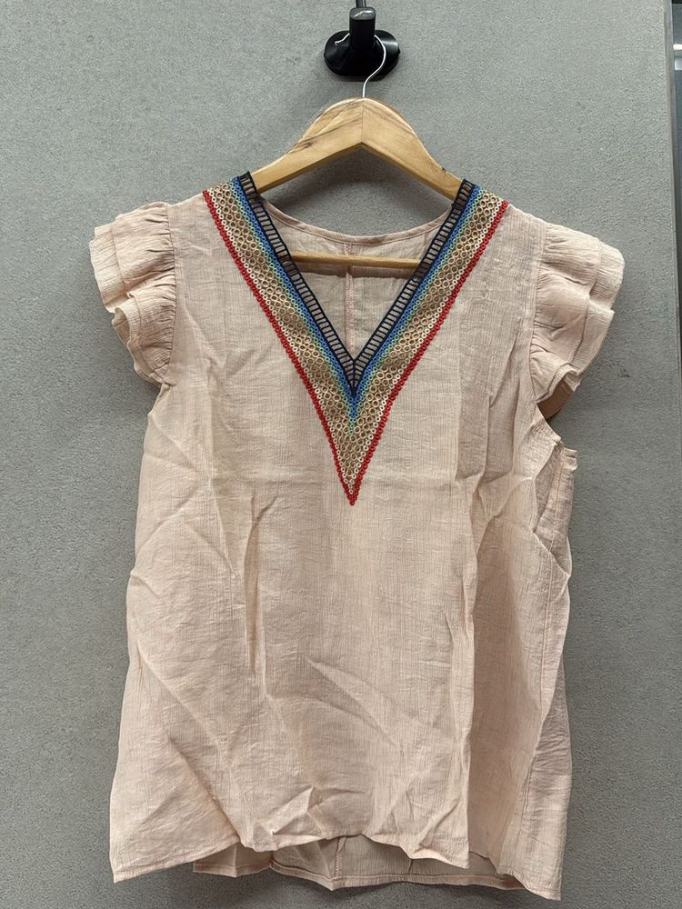 Embroidered V-Neck Top