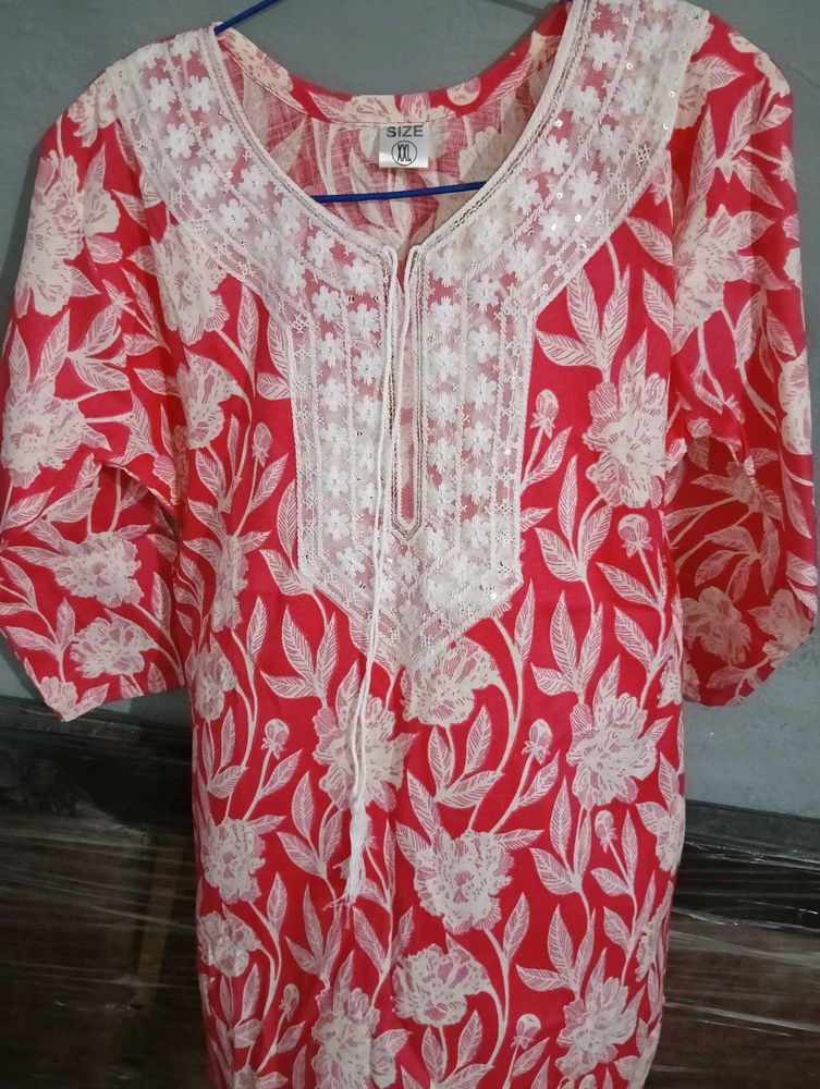 Red And White Combination Short Kurti ❤️🤍