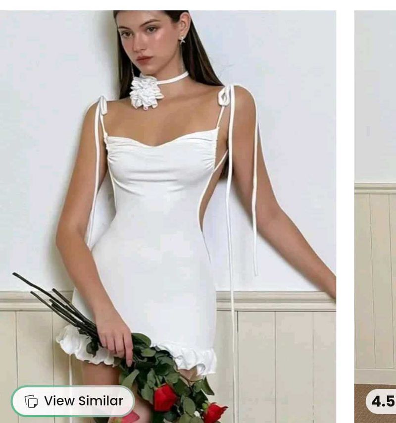 White Mini Bodycon Dress With Rose 🤍