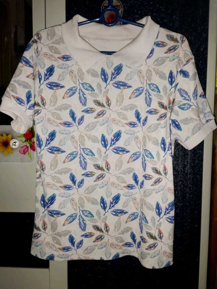 Leaf Print Peter Pan Collar Top