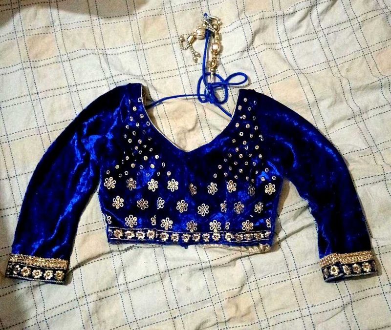 Blue Velvet Embellished Blouse