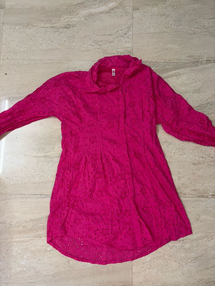 Hot Pink Schiffli Shirt Dress