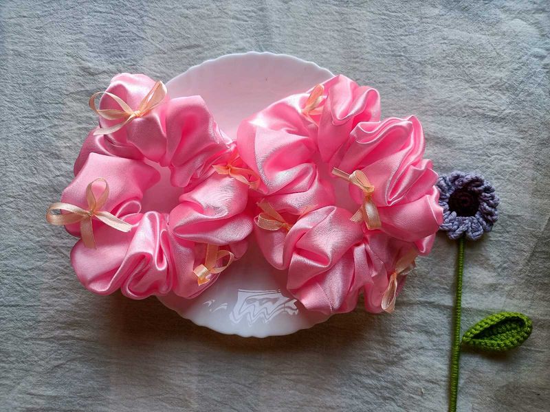 Pink Satin Scrunchies