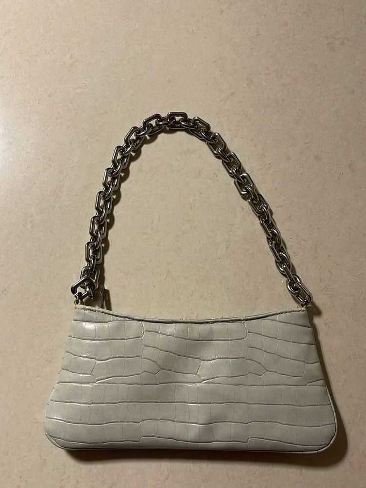 Zara Baby Blue Shoulder Bag With Chain Handle