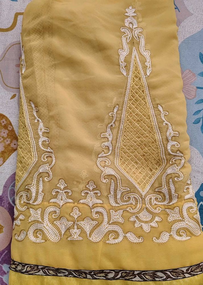 Elegant Yellow Embroidered Fabric