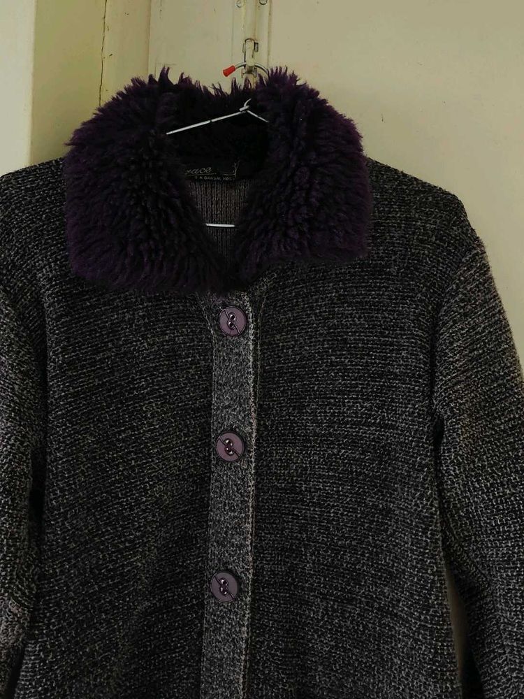 Purple Trim Knit Cardigan