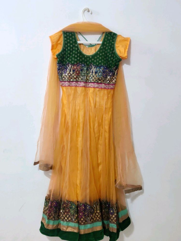 Gold Colour Anarkali Kurta Set