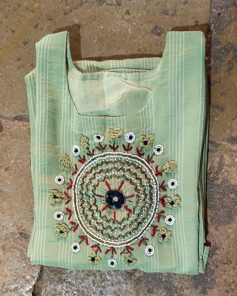 Embroidered Green Kurti