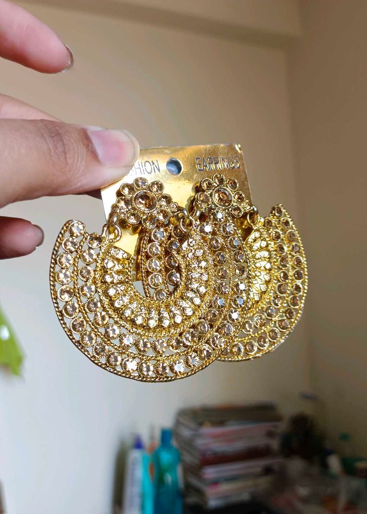 Golden Big Beautiful Chandbali Earrings Women