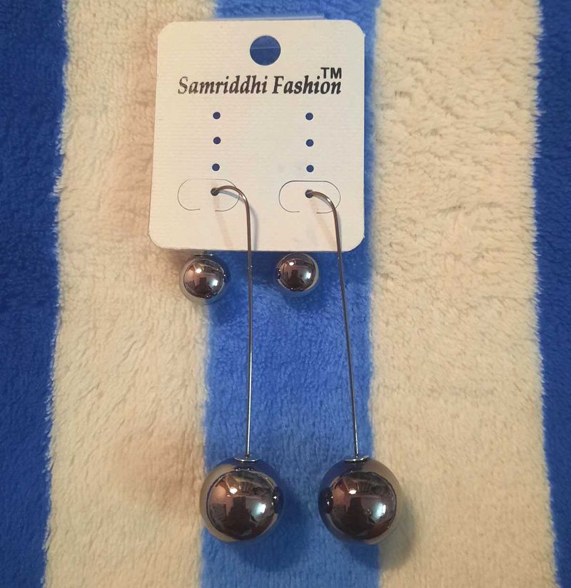 Silver Tone Black Drop Earrings