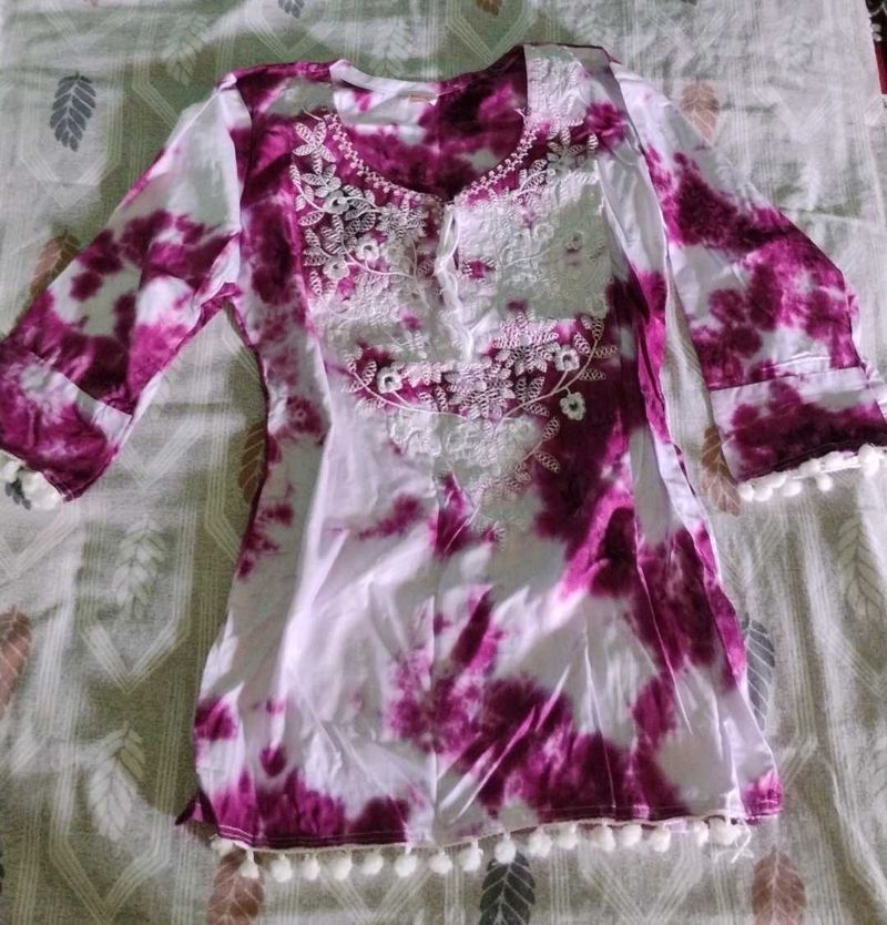 Embroidery Short Kurti (Tie Dye)