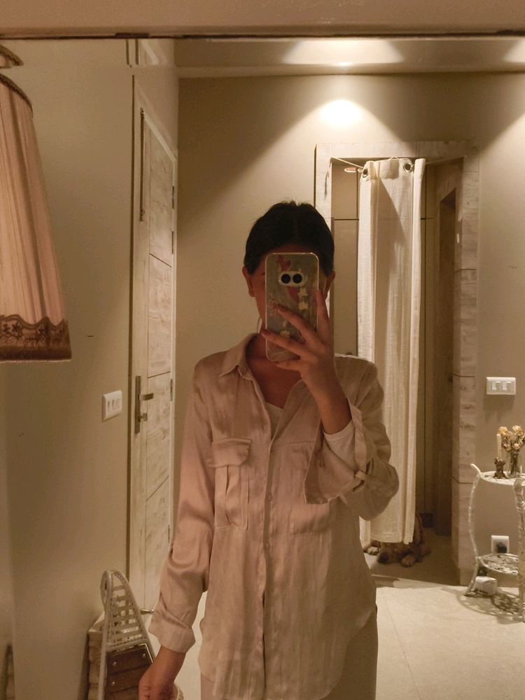 H&amp;M Champagne Colour Satin Shirt