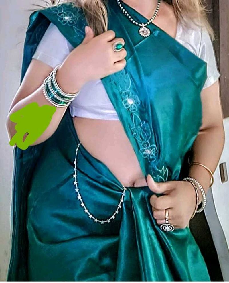 Satin Teal Saree