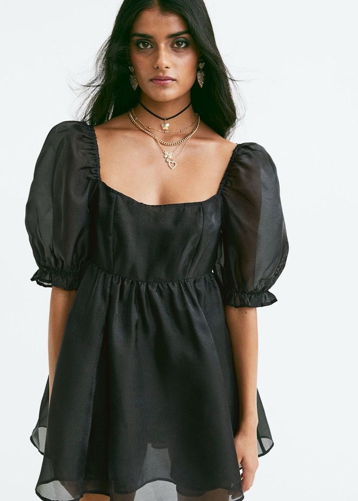 H&amp;M black organza babydoll dress