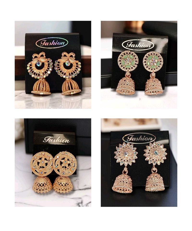 4 Pair Of Golden jhumkaEarings (Unused)