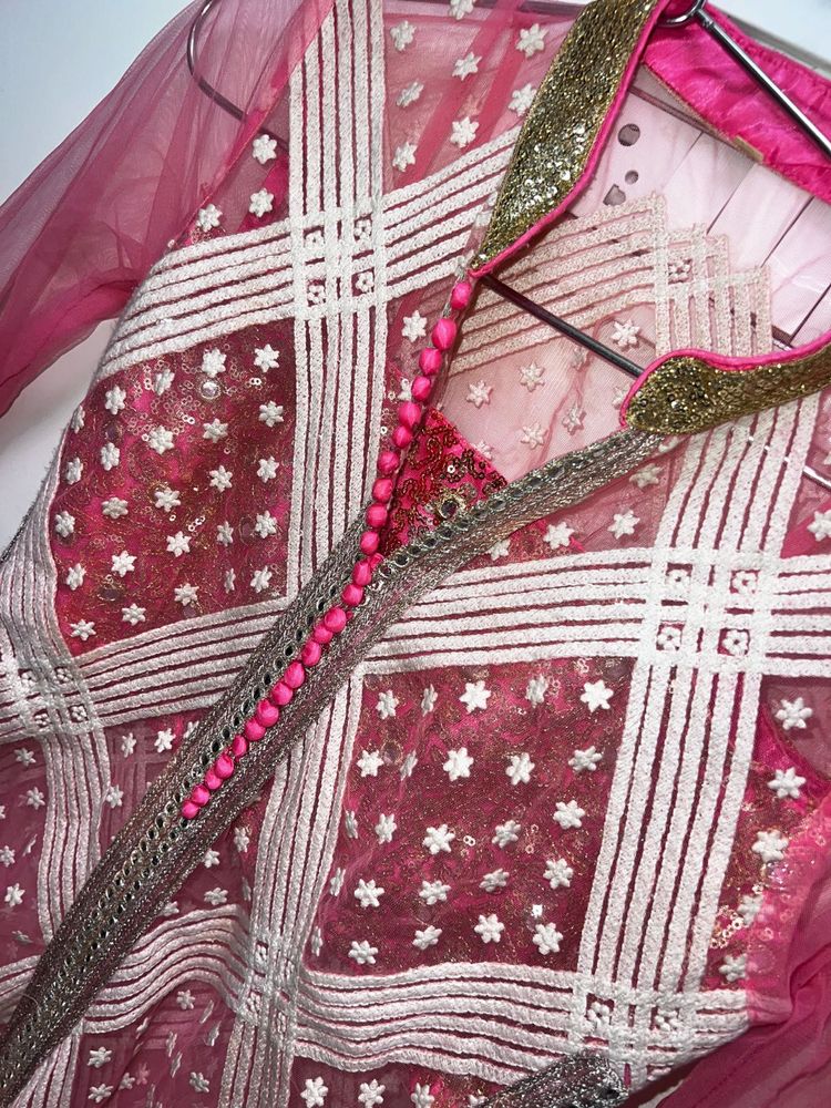 Peach &amp; Pink Heavy Embroidered Sharara Set | Festi