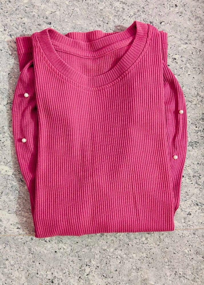 Pink Ribbed Knit Top