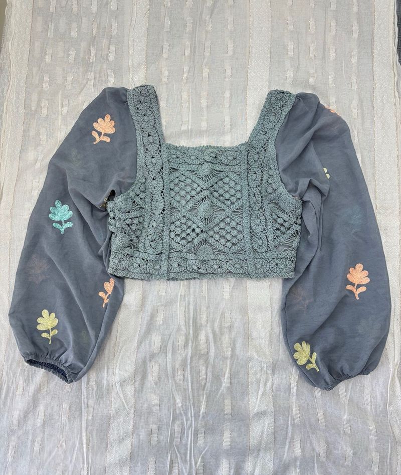 Floral Embroidered Crop Top