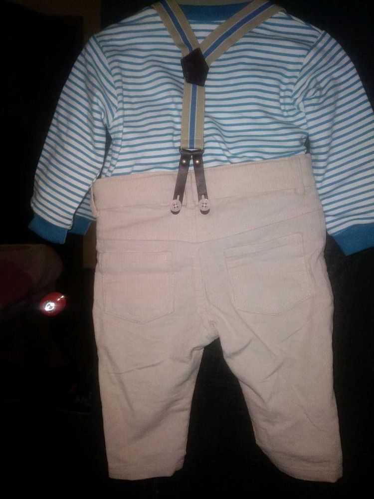 Boys Striped Shirt and Suspender Pants Outfit