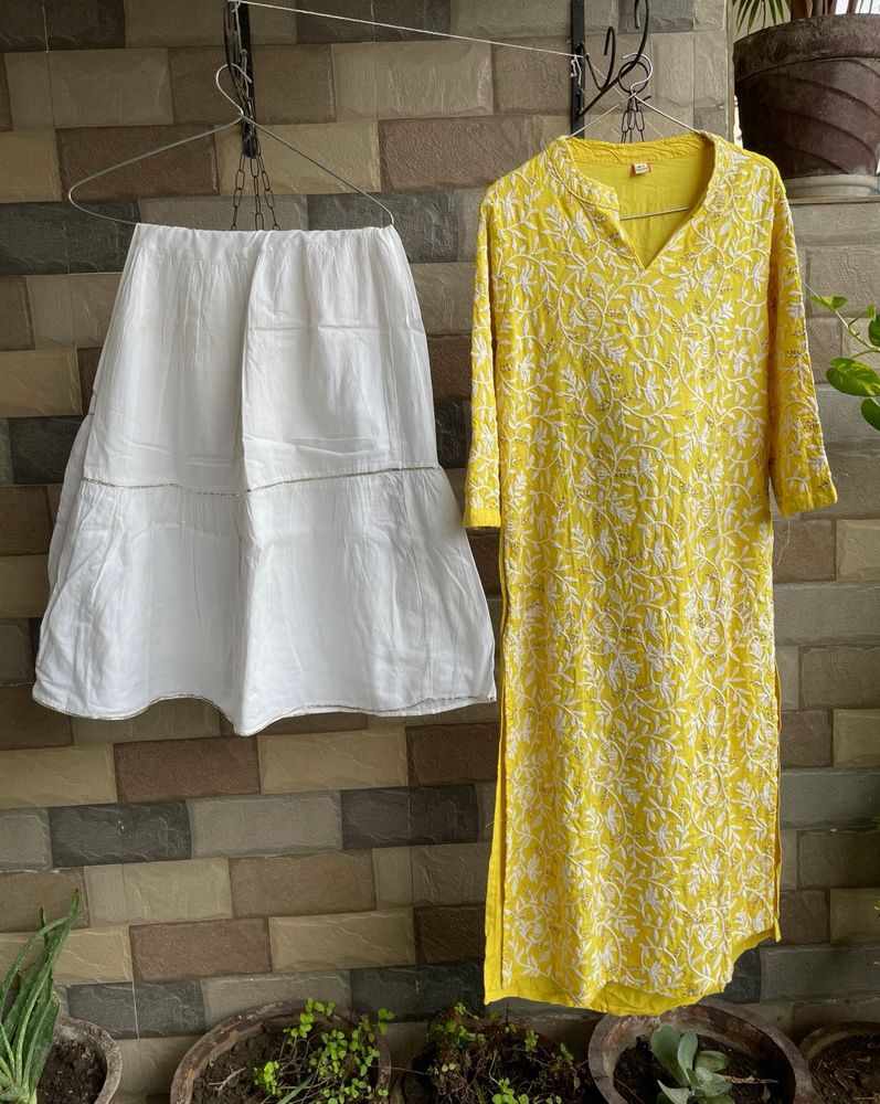 Yellow Embroidered Kurta Sharara Set