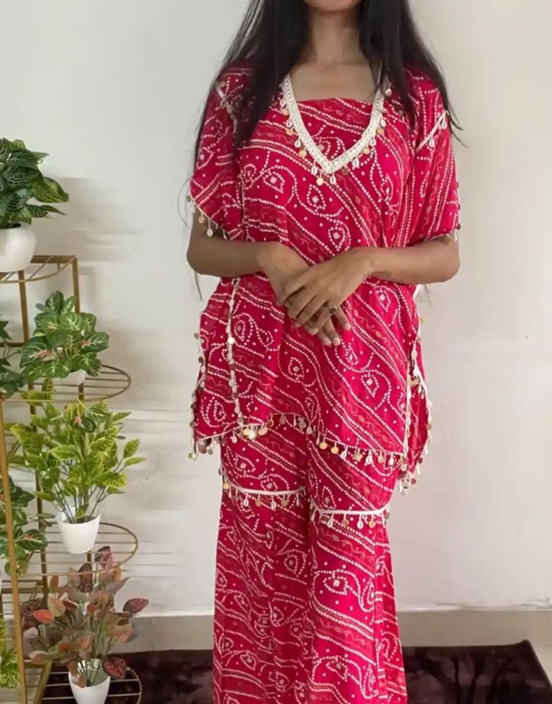 Bandhani Tube Top With Sharara And Kaftan