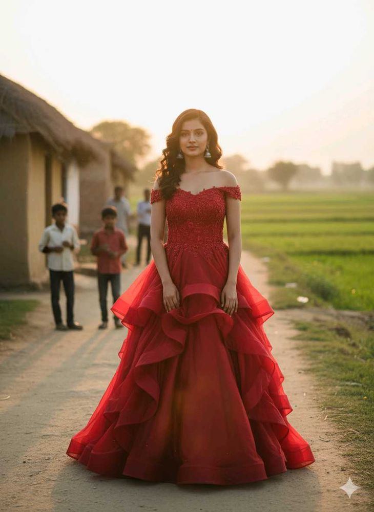 Elegant Red Ruffled Gown