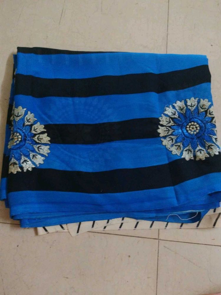 Blue &amp; Black Striped Saree