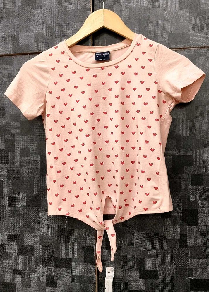 Heart Print Tie-Front Tee