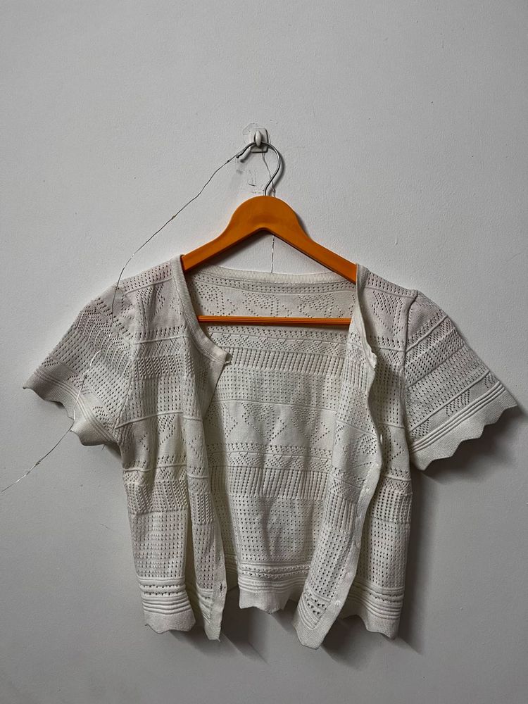 White Crochet Knit Top