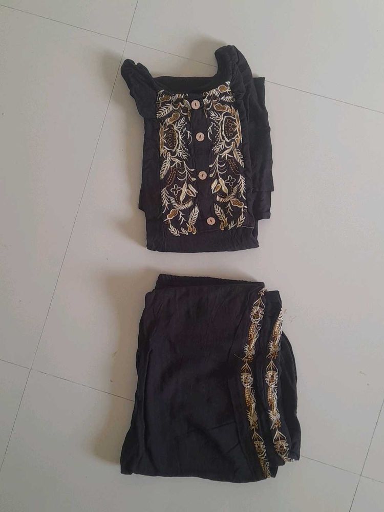 Black And Embroidered Co-Ord Set
