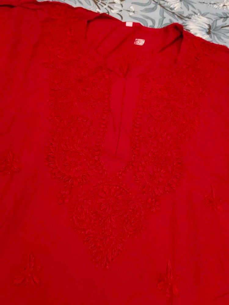 Maroon Clr Chickenkari Kurti