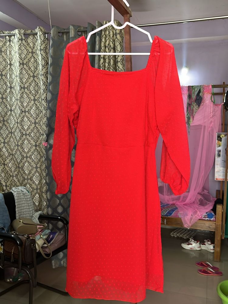 Red Long Sleeve Mini Dress