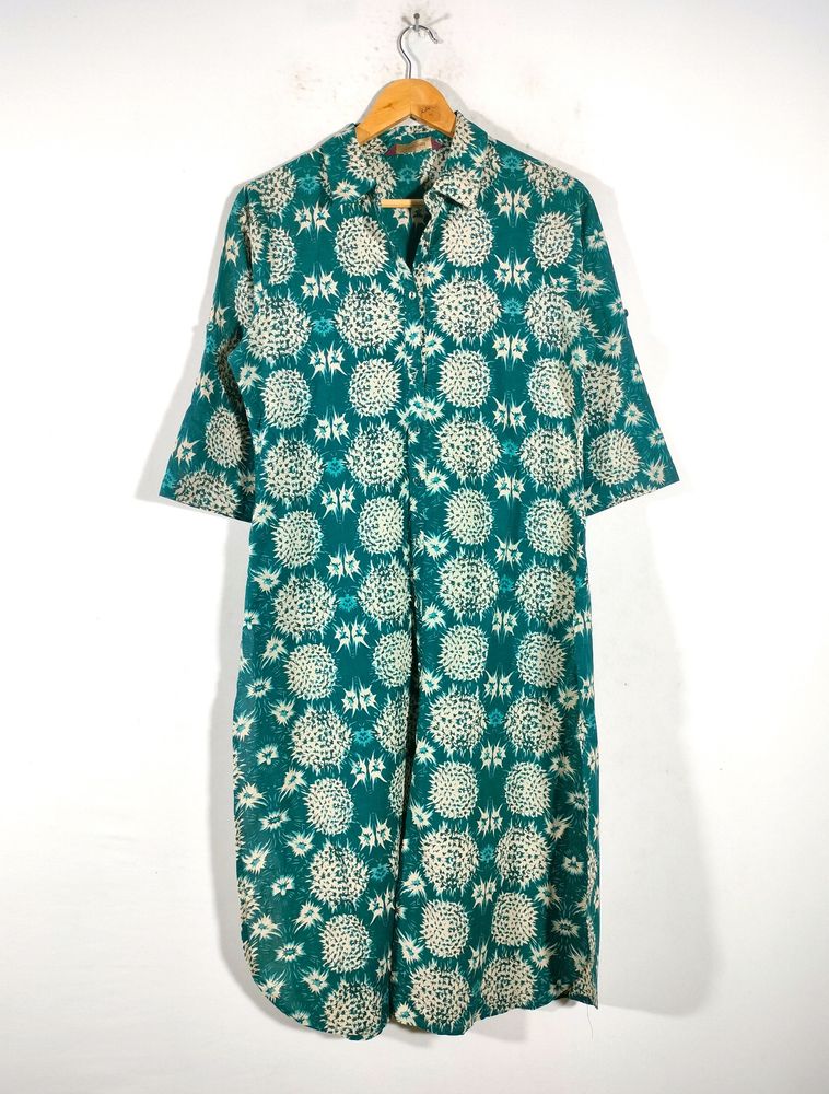 Dark Sea Green Cream Print Kurtas (Women&#39;s)
