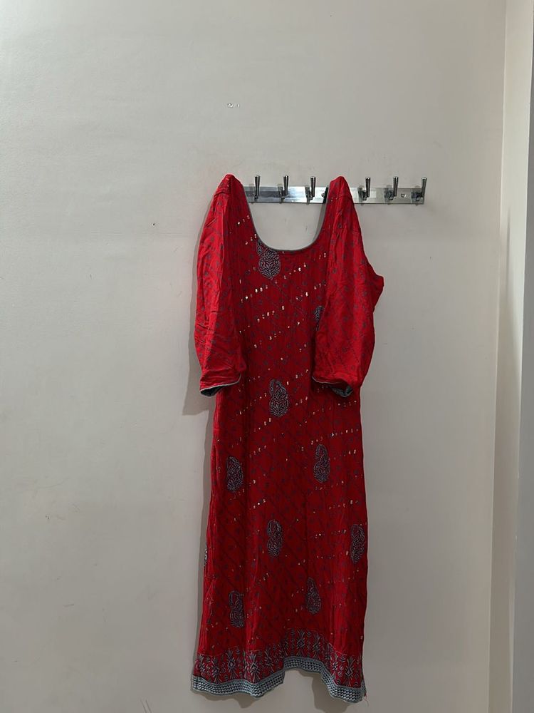 RED STITCHED DRESS