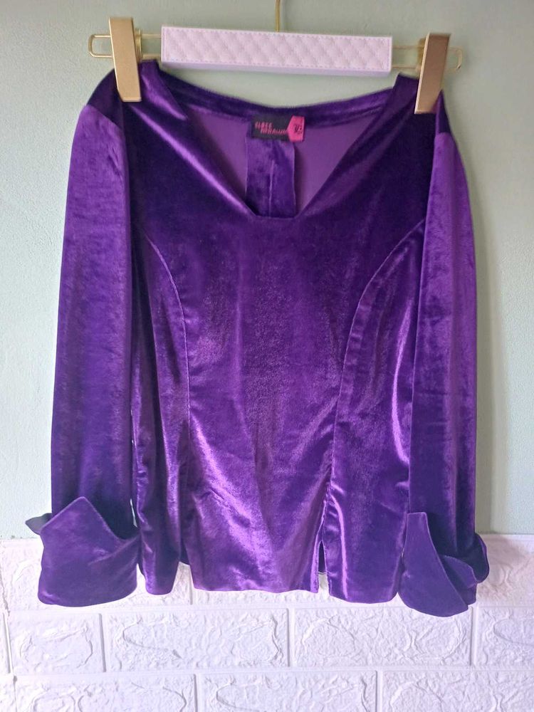 Purple Velvet Long Sleeve Top