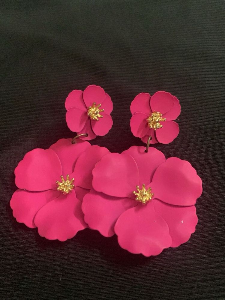 Pink Floral Statement Earrings
