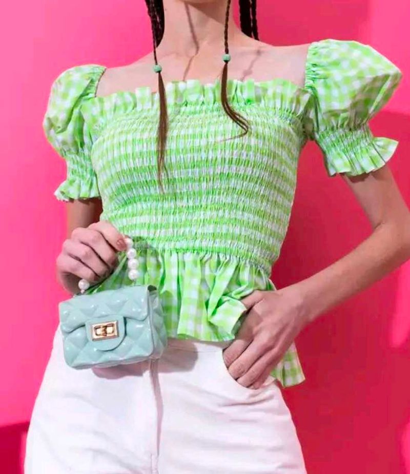 Gingham Peplum Top