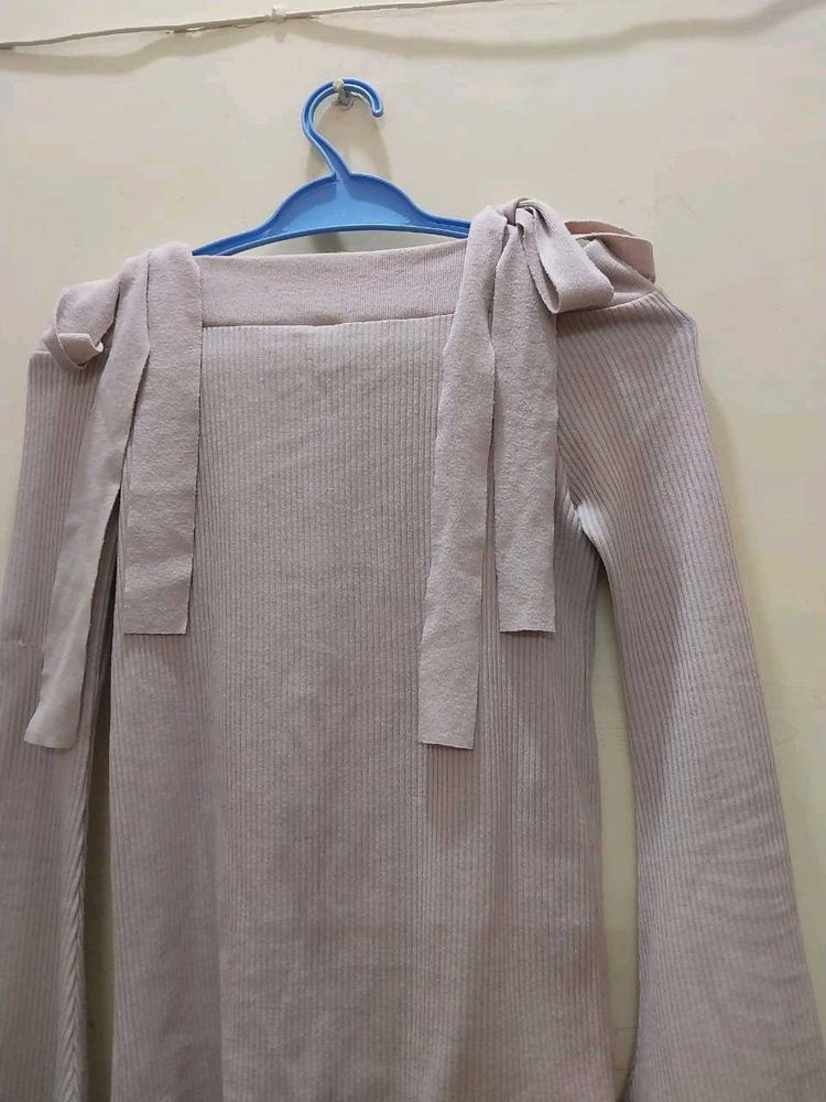 Ribbed Tie Shoulder Top