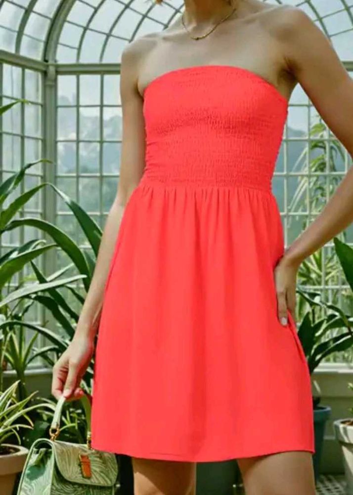 Chic Coral Strapless Dress with price tag