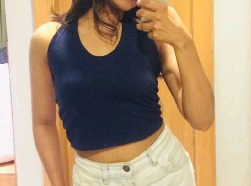 Navy Halter Neck Sleeveless Top