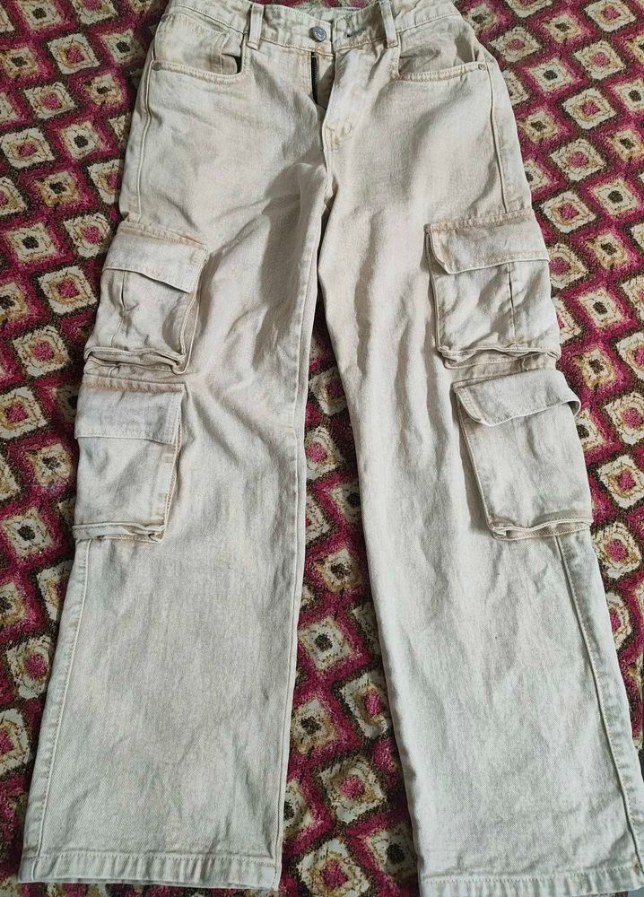 Beige Cargo Jeans